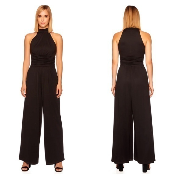 SUSANA MONACO GATHERED MOCK NECK JUMPSUIT IN BLACK